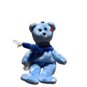 Ty Vintage 1999 Jingle Beanie Holiday Blue Teddy Bear ornament 5" tall